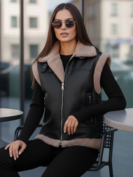 Chaleco de mujer de cuero negro OZONEE JS/61M8503/392Z