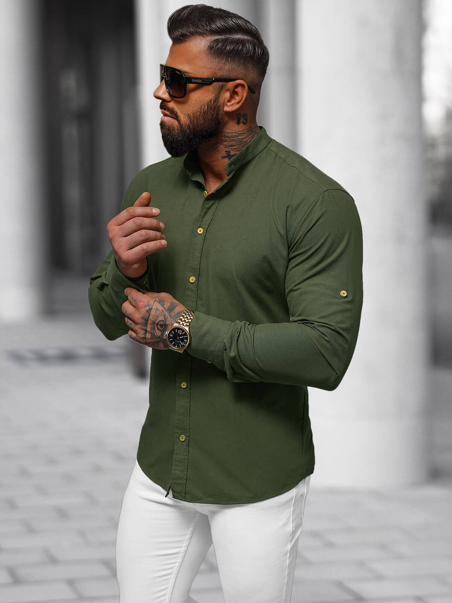 Camisa de hombre verde oscura OZONEE O V86