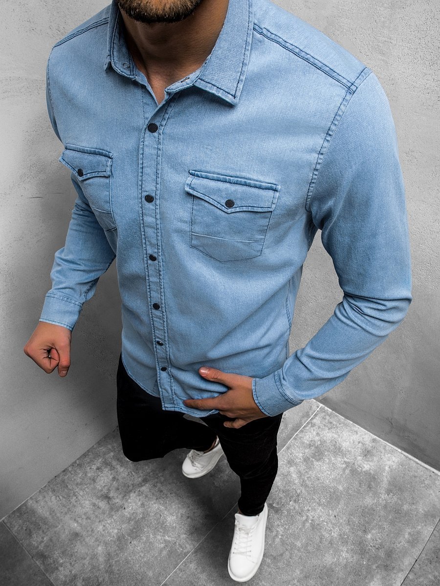 Camisa vaquera de hombre azul claro OZONEE O 3360Z