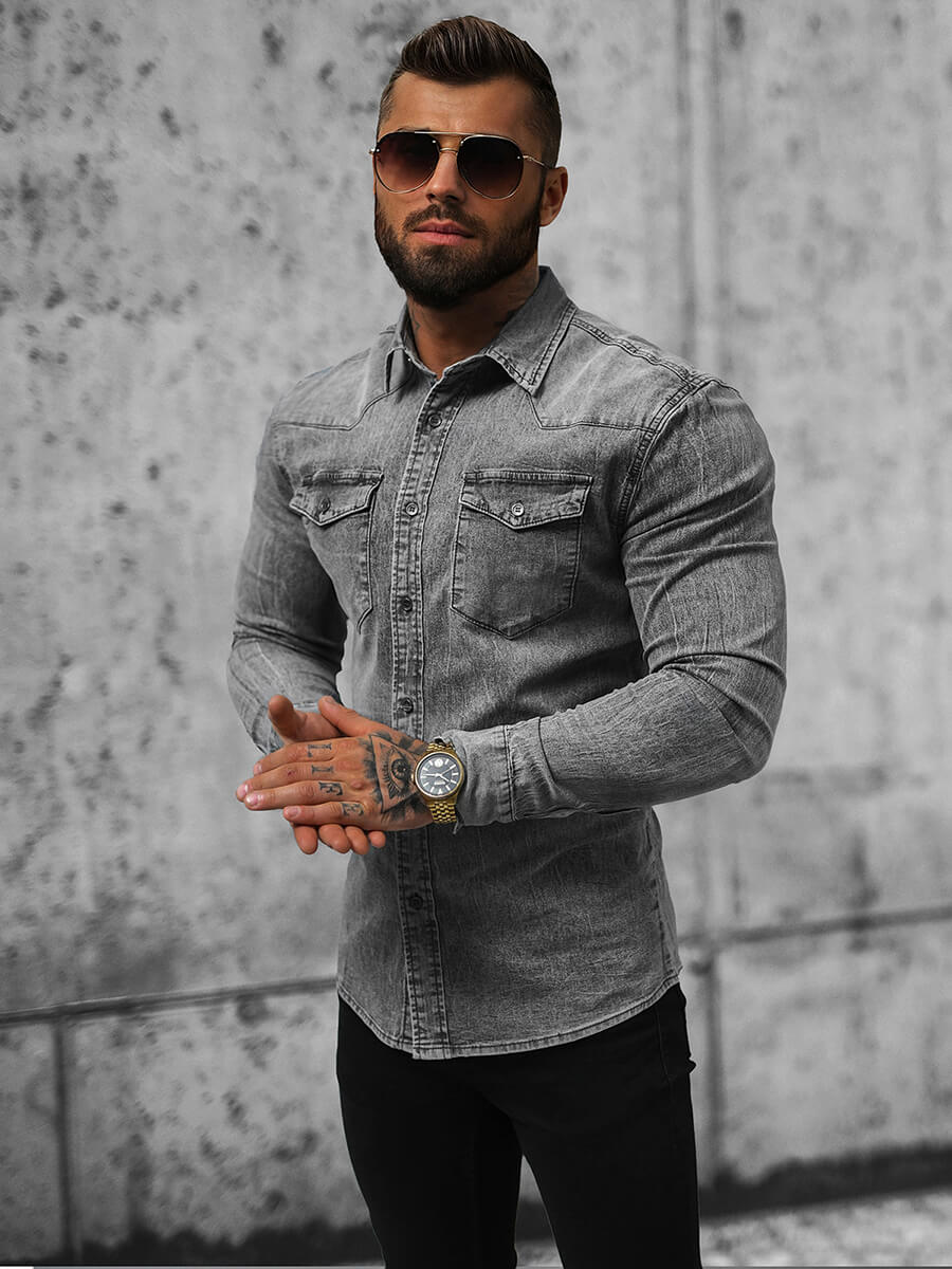 Camisa vaquera gris online hombre