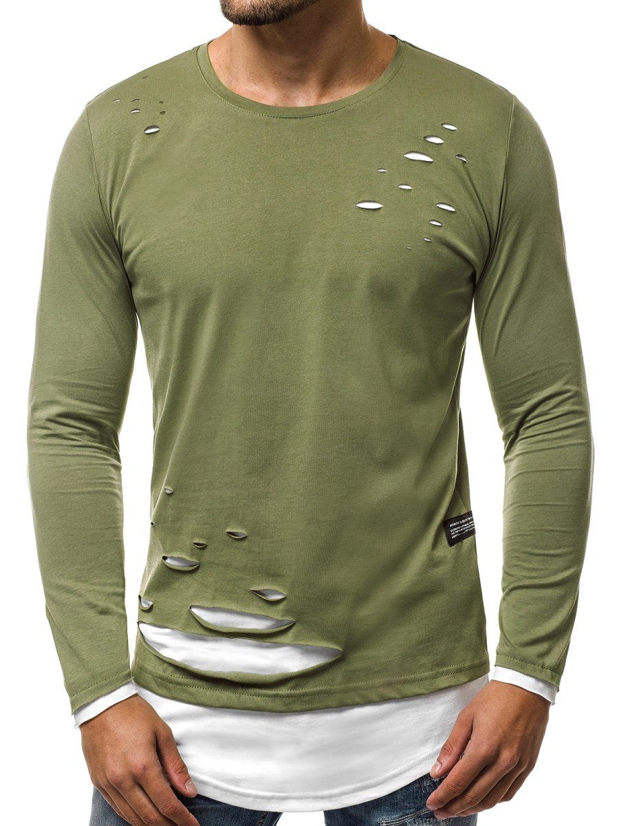 Camiseta de manga larga de hombre verde OZONEE O/B257