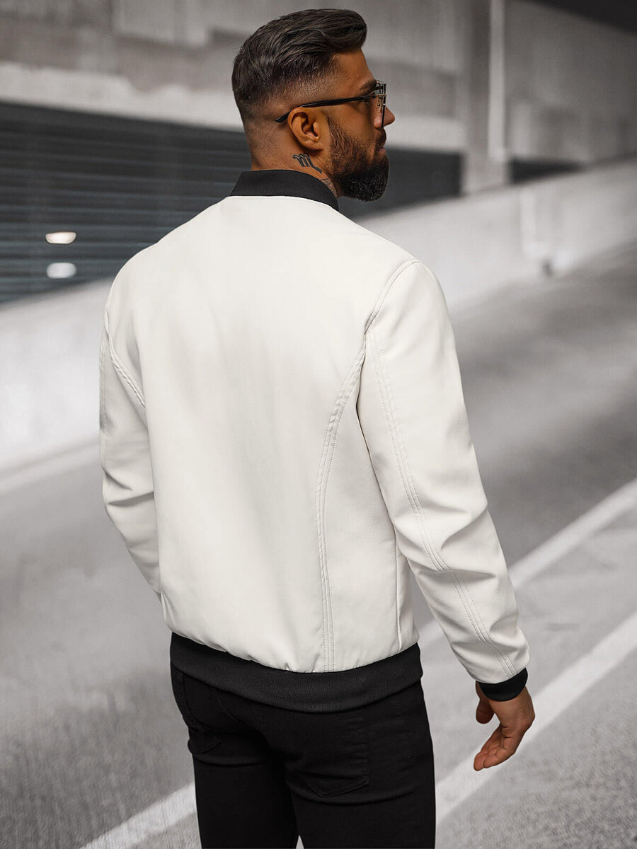  YXYECEIPENO Chaqueta blanca de piel sintética para hombre,  chaqueta de cuero con cremallera diagonal y cinturón (color blanco, tamaño:  4XL) : Ropa, Zapatos y Joyería