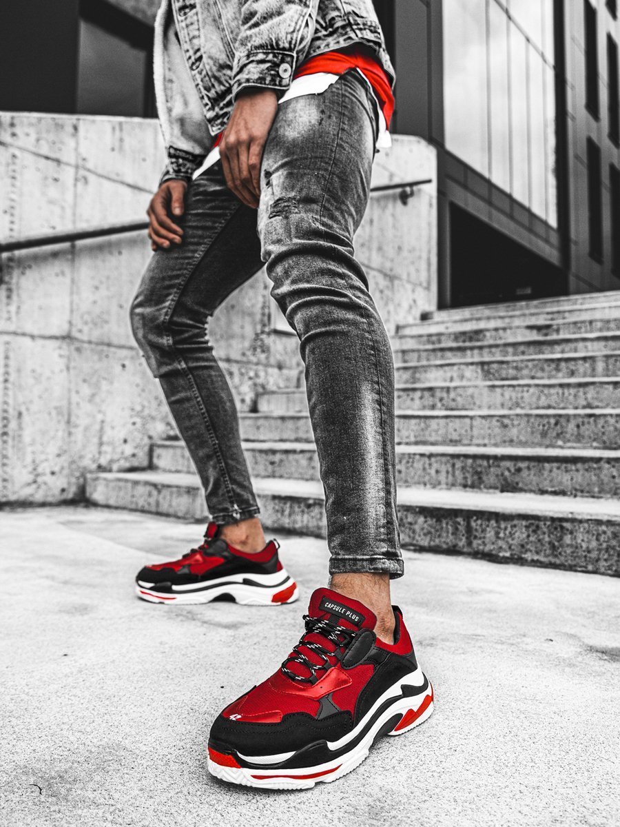 Sneakers de hombre rojo-negro OZONEE O/55375 | OZONEE