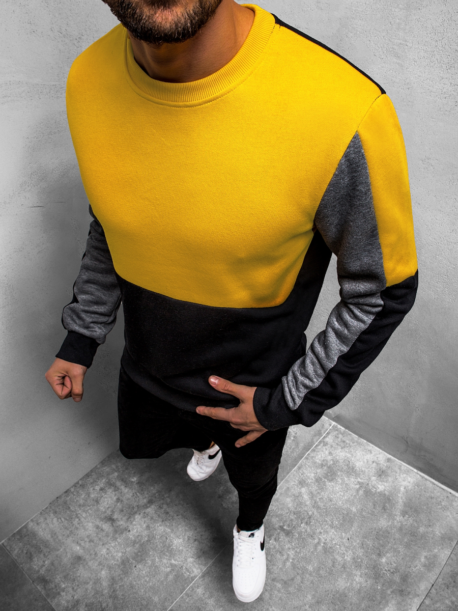 Sudadera de hombre amarillo-negro OZONEE JS/KS2222Z | OZONEE