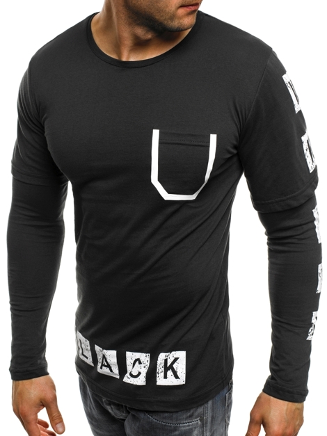 BLACK WHITE 1138 Camiseta de manga larga de hombre negro