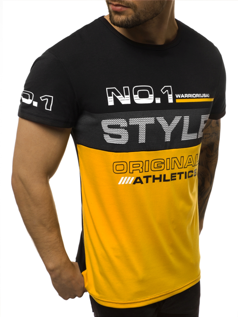 Camiseta de hombre negro-amarillo OZONEE JS/SS10900