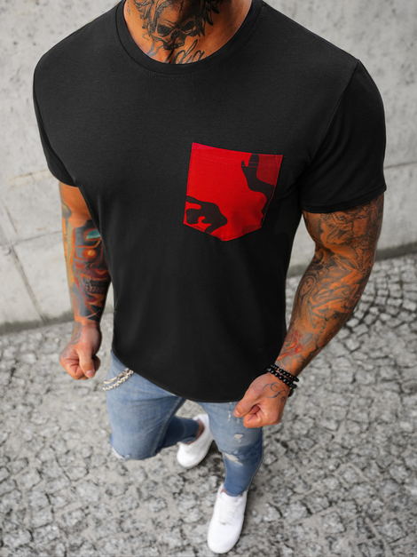 Camiseta de hombre negro-roja OZONEE JS/8T85/5Z