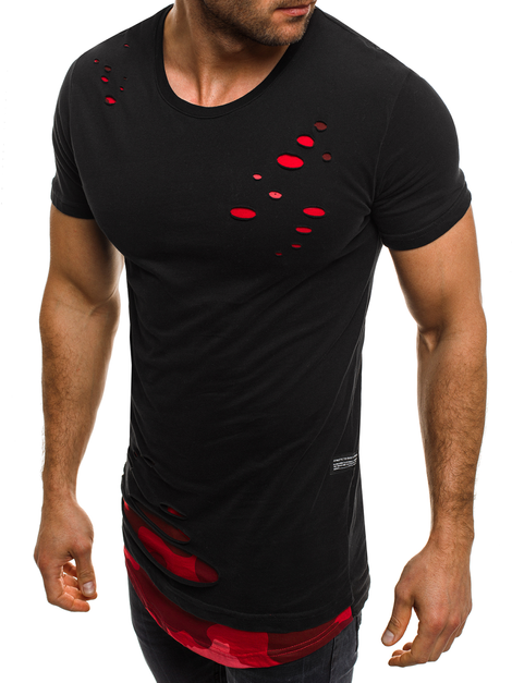 Camiseta de hombre negro-roja OZONEE O/1115