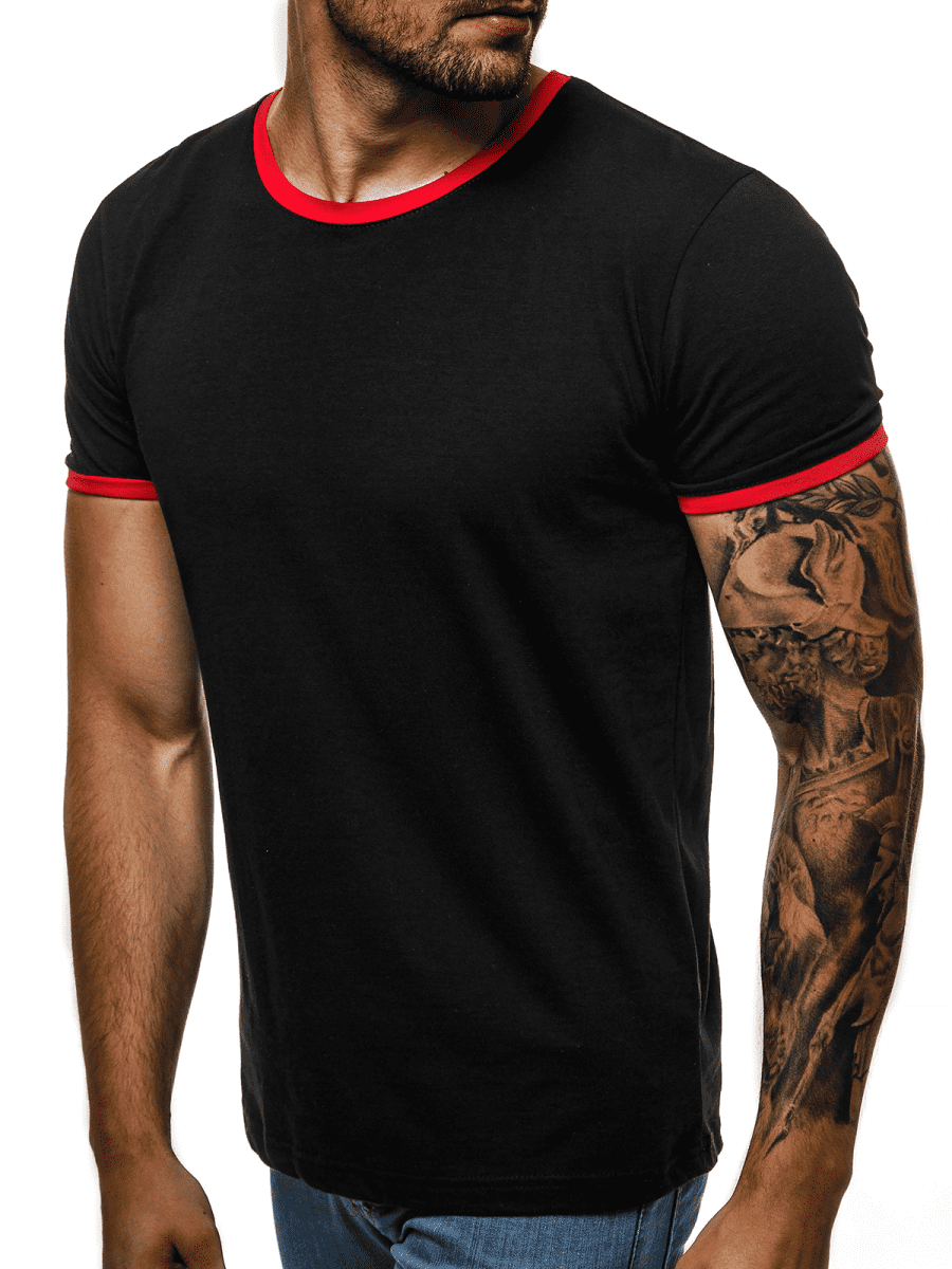 Camiseta de hombre negro-roja OZONEE O/1177 