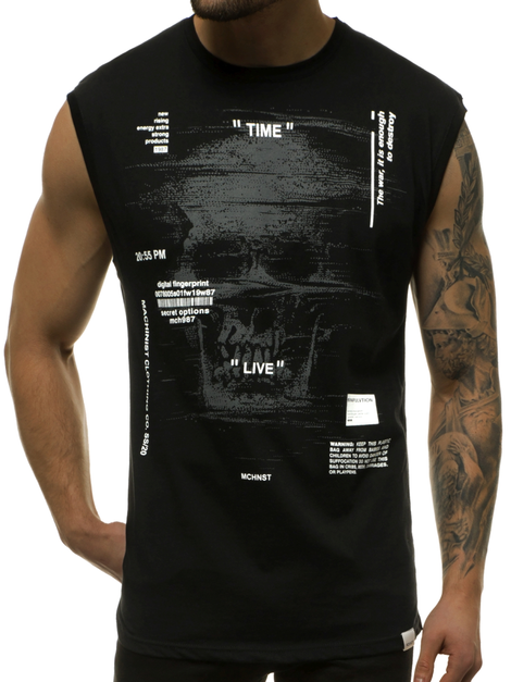 Camiseta sin mangas de hombre negro-blanca OZONEE MACH/M1212