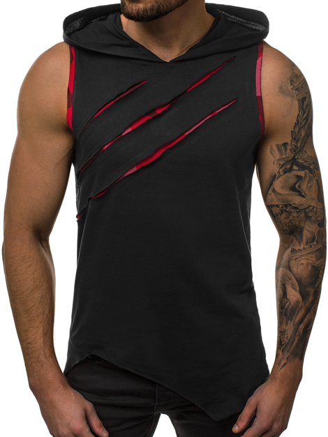 Camiseta sin mangas de hombre negro-roja OZONEE O/1254Z
