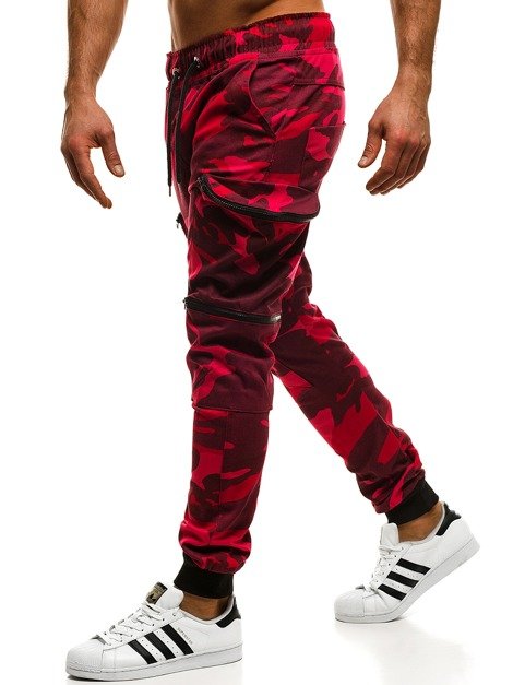 OZONEE 475 Pantalón jogger de hombre camuflaje-rojo