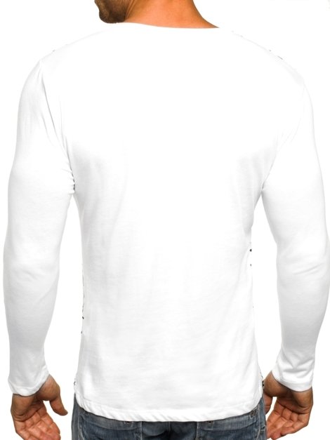 OZONEE 9108 Camiseta de manga larga de hombre blanco
