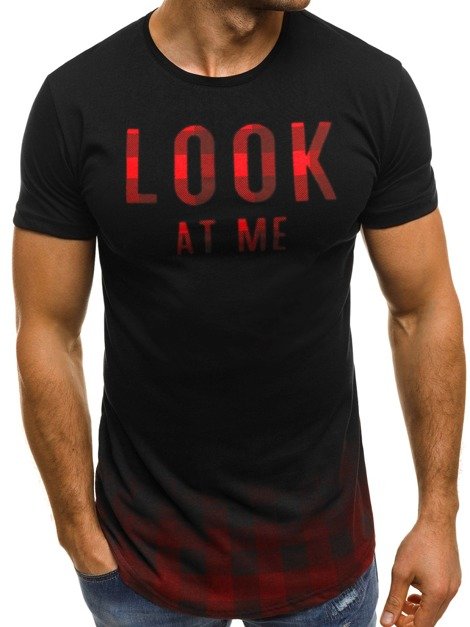 OZONEE B/181199 Camiseta de hombre negra-roja