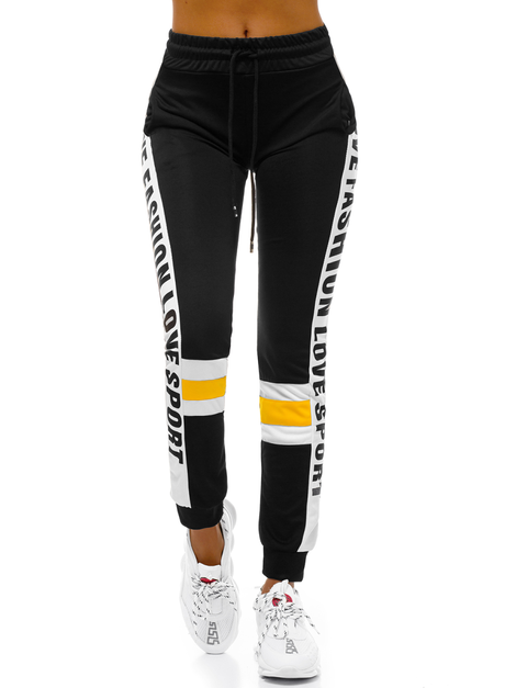 Pantalón de chándal para mujer negro-amarillo OZONEE O/82317