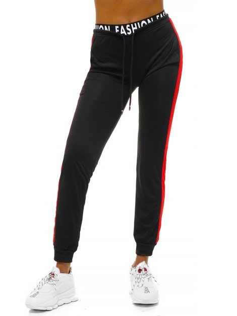 Pantalón de chándal para mujer negro-rojo OZONEE O/82316
