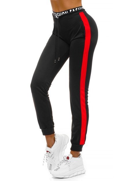 Pantalón de chándal para mujer negro-rojo OZONEE O/82316