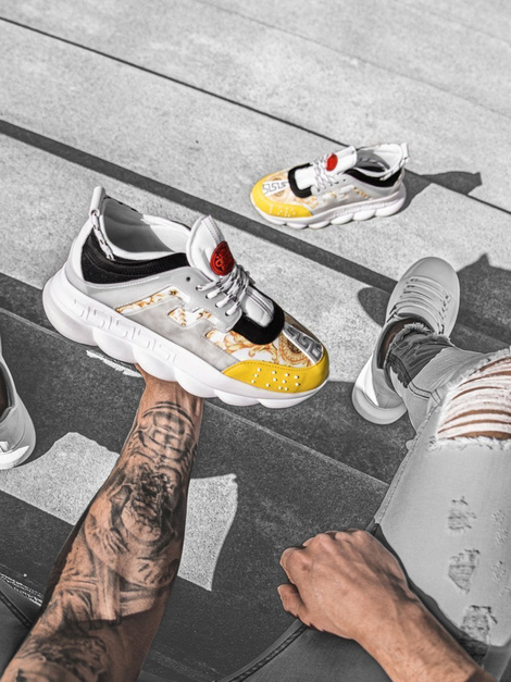 Sneakers de hombre blanco-amarillo OZONEE G/2020